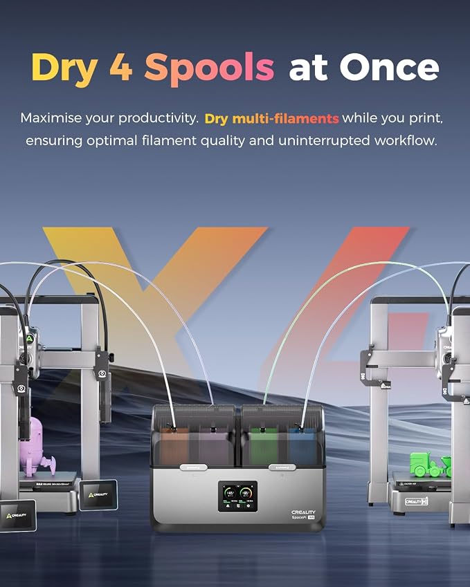 Creality Space Pi X4 Filament Dryer, 4 Spools Filament Dry Box with Dual-Chamber Heated Storage, Max 85℃ Temerature, Independent Temperature Control for PLA, PETG, ABS, TPU, Nylon, ASA