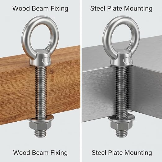 QWORK Stainless Shoulder Eye Bolts 3/8"x6", 20 Pcs Threaded Eyebolts, Fixing Kit for Wood, Metal & Outdoor Projects