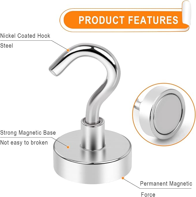 MIKEDE Magnetic Hooks 30lbs Strong Magnets Hook 18 Pack | Heavy Duty Extra Strong Cruise Hook for Hanging Industrial Metal Refrigerator Hooks for Cruise Cabins Fridge Kitchen Grill