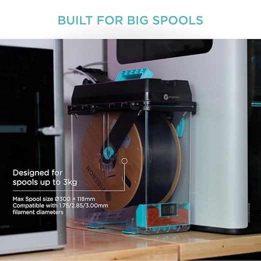 Polymaker PolyDryer Box XL, Airtight Filament Storage Box with Hygrometer, Moisture Proof Filament Container for Multi-Materials, 1.75mm/2.85mm/3.00mm, up to 3kg Spool, Print Without Breaking Seal