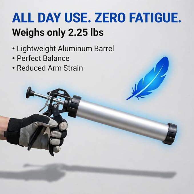 Heavy Duty Caulking Gun | 12:1 Manual Caulk Gun | 20oz Sausage Foil Pack Cartridges 600ml | No Drip Professional Calking for Painters, DIYers, Automotive, Contractors