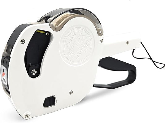 Motex MX-5500 New Version 1 Line 8 Digits Date Marking Gun – Pre-Loaded 1,000 White Sticker Labels and Pre-Loaded Inker with 1 Ink Refill - for Grocery Store, Retail Shop, Garage Sale (White)