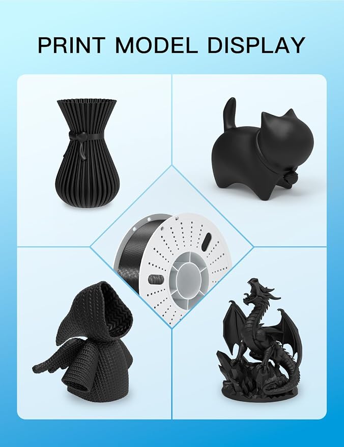PINBALL PETG 3D Printer Filament 1.75mm High Precision Durable Moisture-Proof Strong Filament Mith Better Flow Dimensional Accuracy +/- 0.02mm Suitable for Most FDM 3D Printers 4 Kilograms Black
