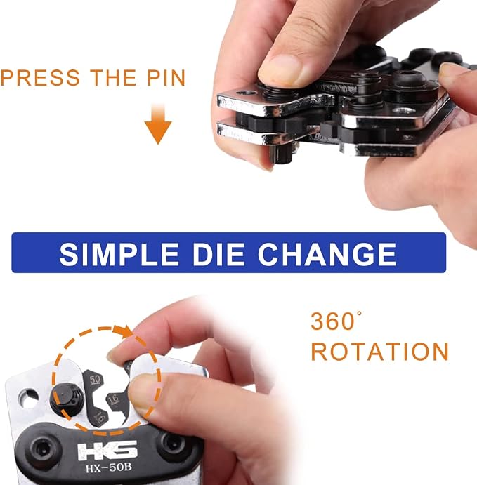 HKS Battery Cable Lug Crimping Tool 10-1 AWG with Cutter, 170 Pcs Tinned Copper Lugs Kit & 210Pcs 3:1 Ratio Adhesive Lined Heat Shrink Tubings - Marine Grade Shrink Wrap HX-50B