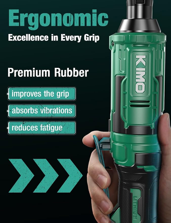 KIMO Extended Cordless Ratchet Wrench 1/2", 400RPM 40Ft-Lbs 4-Inch Long Neck Electric Ratchet Wrench Set w/Variable Speed, 7 Sockets & 1/4" Adapter, 12V Power Ratchet Wrenches with 2x2.0 Ah Batteries