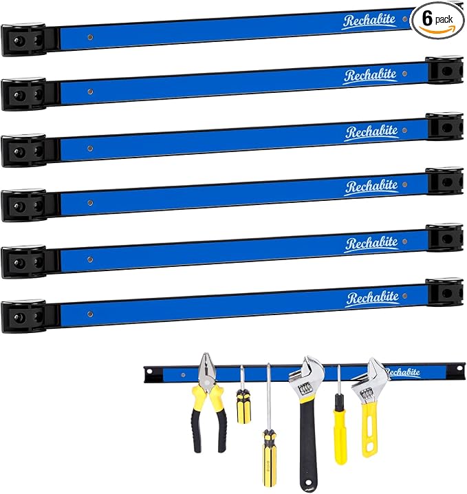 6 Pieces 18" Magnetic Tool Holder Strip, Blue Magnet Bar, Metal Tool Organizer Rack for Garage Organization, Easy To Install in Workshop, Mounting Screws Included