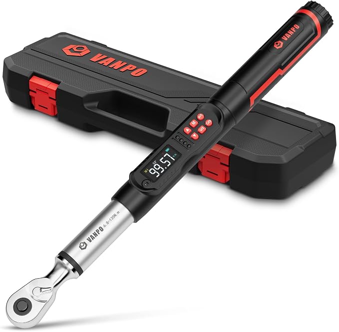 VANPO 3/8 Drive Digital Angle Torque Wrench 5-99.6 Ft.lb, ±2% Accuracy | 6.8-135 Nm Electronic Torque Wrench, Buzzer LED Vibration Alarm, Perfect Tools for Car, Motorcycle & Engine Repair