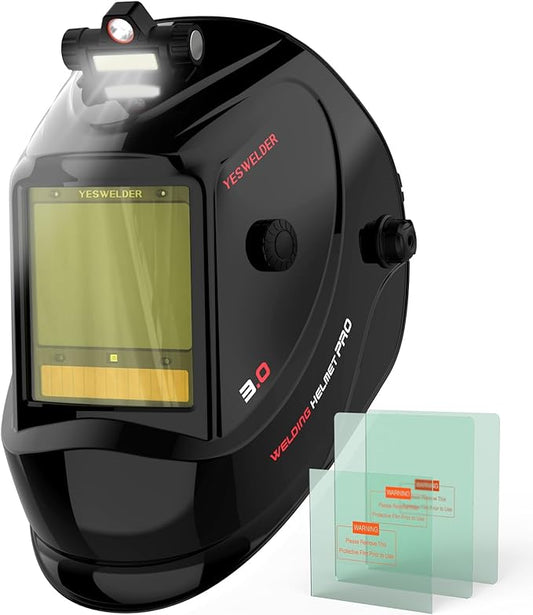 YESWELDER Intelligent Auto-Shade Auto Darkening Welding Helmet Large View with LED, Digital Filter, 1/1/1/1 True Color Solar Powered, Shade 3/5-9/9-15 Welder Mask for MIG/TIG/Stick/Cut/Grind