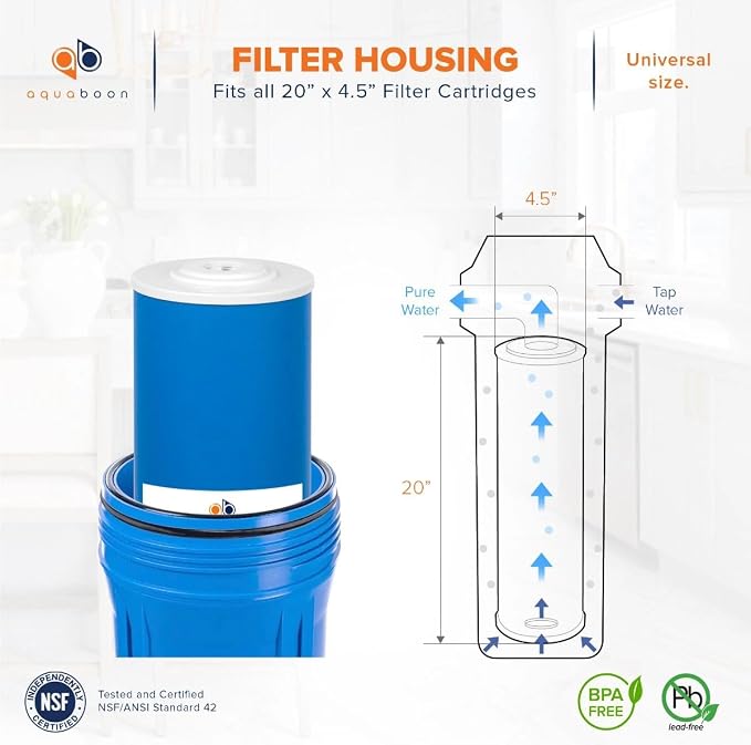 Aquaboon 5 Micron 20 x 4.5 Whole House Water Filter Replacement Cartridge Grabular Activated Carbon (GAG) for 1-Stage Water Filtration System 6 Pack