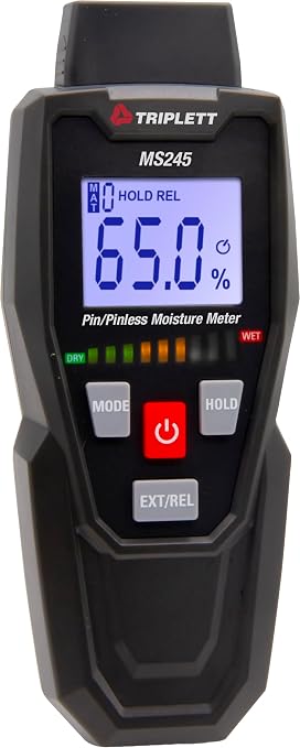 Triplett MS245 Pin/Pinless Moisture Meter for Wood and Building Materials with Audible Indicator