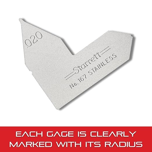 Starrett Individual Radius Gage for Both Convex and Concave Radii - Ideal for Carpenters and Constructions - Stainless Steel, .020" Radius Gage, Inch Reading - 167-020