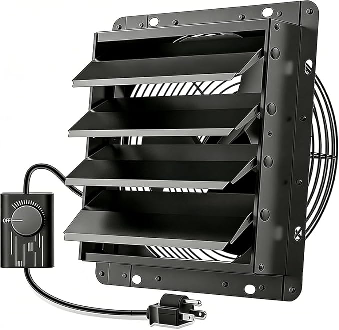 HG Power Upgraded 14 Inch Shutter Exhaust Fan with Speed Controller, 882CFM High-Speed Vent Fan, 1400RPM Wall Mounted Attic Fan with Steel Mesh Screen for Shed, Garage, Greenhouse Ventilation, Black