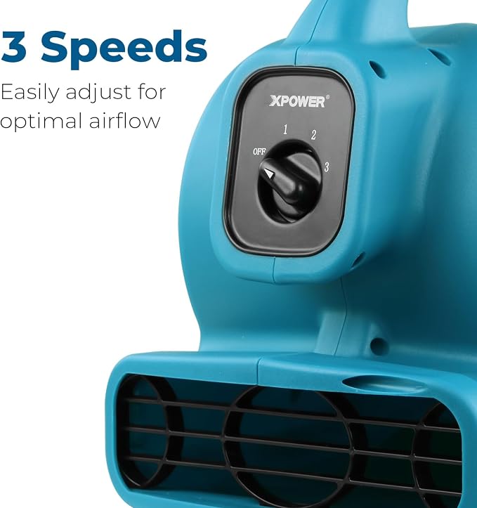 XPOWER P-80 Mini Utility 600 CFM Centrifugal Air Mover, Floor Fan, Blower, Stackable, for Drying，Cooling, Ventilating, Home Use Water Damage Restoration, Workshop, Plumbing