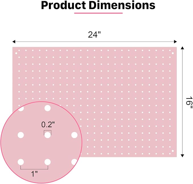 3 Pcs 24”×16”Metal Pegboard Panels, Heavy Duty Peg Boards with Hooks, Steel Organization Panels for Garden Tool Storage, Walls Home, Office, Pink