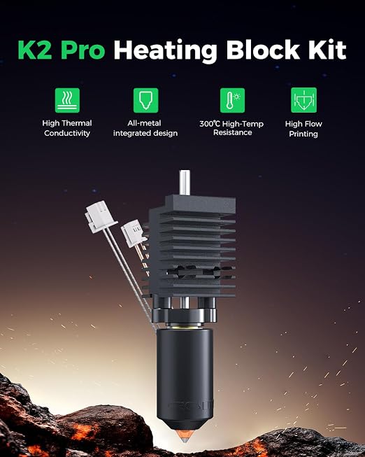 Creality Official K2 Pro Ceramic Heating Block Hotend Kit, Upgraded Larger Cavity, with Quick-swap Nozzle Kit, Supports 350°C High Temperature Extruder Hotend Kit for 3D Printers K2 Pro Combo