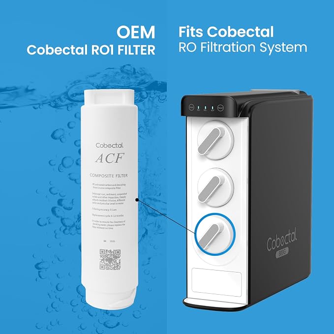Genuine ACF Water Filter Replacement for Cobectal K8B Under-Sink Reverse Osmosis Water Filter System, Reduces PFAS, PFOA/PFOS, Chlorine, Lead, 12-month Lifetime, 1 Pack
