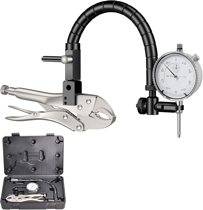 Disc Brake Rotor and Ball Joint Runout Gauge Set, Automobile Brake Disc Flatness Measuring Tool with 0–1" Range, 0.001" Resolution Indicator and 360 Deg Flexible Stem Holder