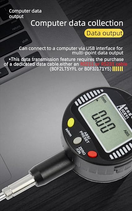 Digital dial Gauge, with a Range of 0-1in/25.4mm and a Digital Indicator Accuracy of 0.01mm/0.0005 "Metric and Imperial Measure Tool Electronic Dial Gauge (ACE-B25)