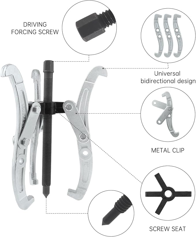 ChgImposs 10 Inch 3-Jaw Gear Puller, 2 Jaw 3 Jaw Puller for Pulley Gears Bearings and Flywheels, Heavy Duty Pulley Puller with Reversible Jaws, High Carbon Steel Removal Tool Bearing Puller Tool