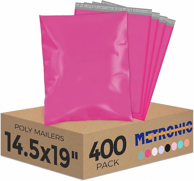 Metronic Pink Poly Mailers 14x19 400 Pack, Heavy Duty Shipping Bags Bulk Self Seal Waterproof Tear Resistant Large Mailing Envelopes, Packaging bags for Small Business, Boutique, Clothing