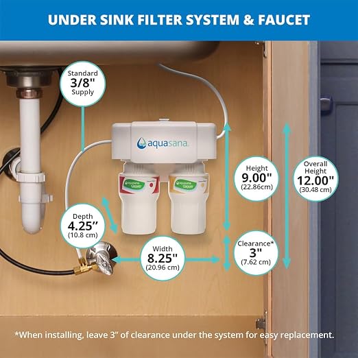 Aquasana Under Sink Water Filter System - Reduces PFAS, Lead, & Chlorine in Drinking Water - Under Counter Claryum Filtration for Kitchen - 2-Stage - Brushed Nickel Faucet - AQ-5200.55