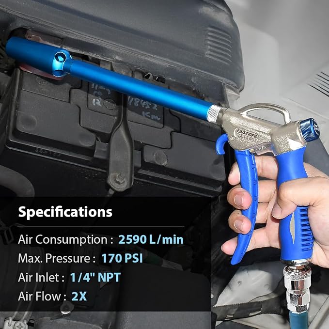 FIRSTINFO A18563FUS Windstorm EX (2X Flow) High Performance Air Blow Gun with Adjustable Air Flow and 6" Extended Nozzle