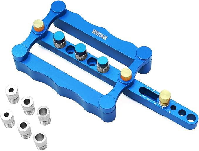 Self Centering Doweling Jig Punch Locator Dowel Jig Kit 1/4 3/8 5/16inch Drill Guide Sleeve Tool Blue