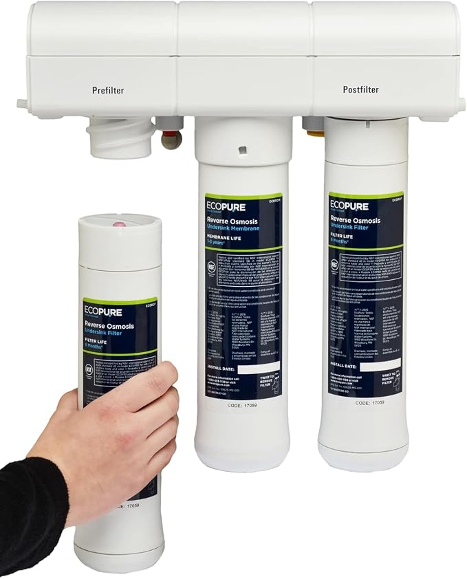 EcoPure Reverse Osmosis Filter Pair - Includes Pre/Post Filter Set (ECOROF) - Includes Service Reminder Tag - NSF Certified Authentic OEM Parts for ECOP30 RO Unit