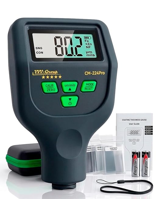 Paint Thickness Gauge – CM-224Pro Automotive Coating Thickness Meter 0–59.1 mils (0–1500 µm), 0.01 mils (0.1 µm) Resolution, Fe/NFe/Zn Auto Detection, Auto Calibration