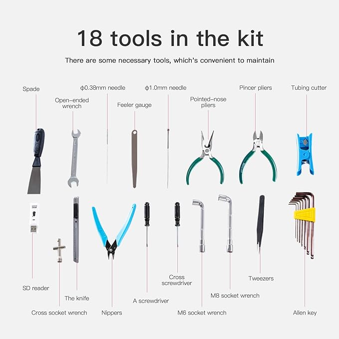 Creality 3D Printer Tool Box Kit, 35Pcs Case Includes 18 Types of Tools Screwdriver/Wrench/Pliers/Needle/SD Reader 3D Printing ABS Storage Toolbox Set for Cleaning Finishing Printing