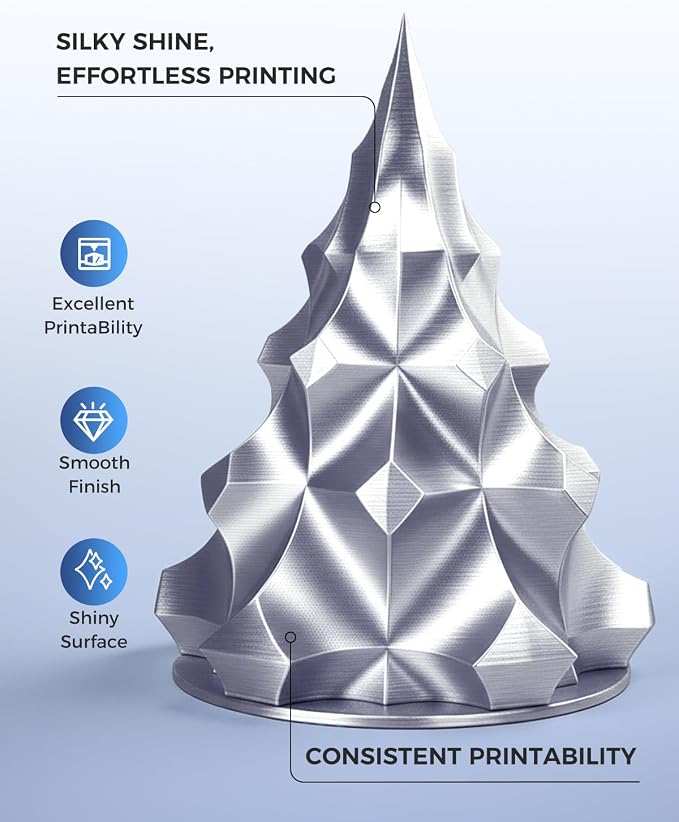JAYO Silk PLA Filament 1.75mm Silver 1.1kg, Metal-Like Shiny PLA, Smooth Silky Finish, Easy to Print, Accuracy +/- 0.02mm, Fits for Most FDM 3D Printers