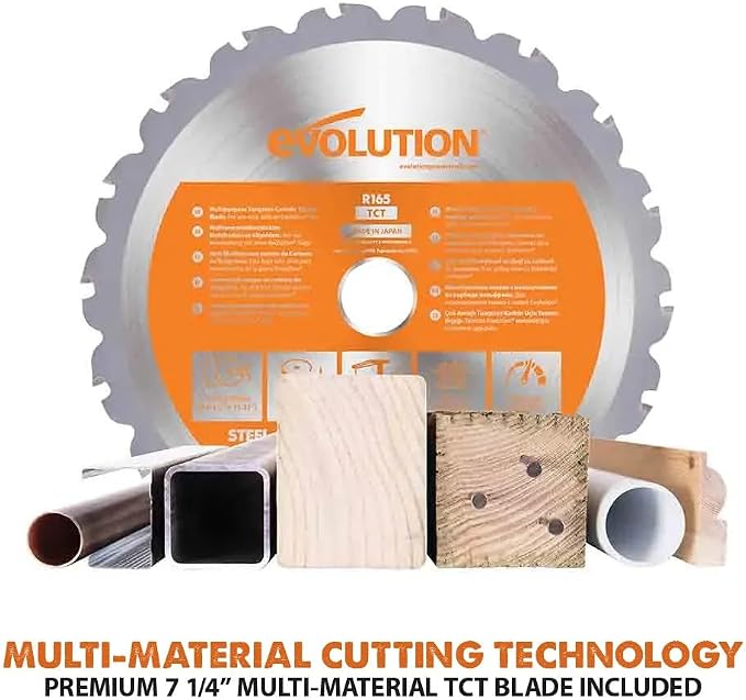 Evolution R185SMS-Li 7-1/4" Cordless Sliding Miter Saw - 20V Li-Ion EXT Battery, 850W Motor, Multi-Material 185MM TCT Blade, 45° Bevel & 50° Miter | Includes Battery & Charger