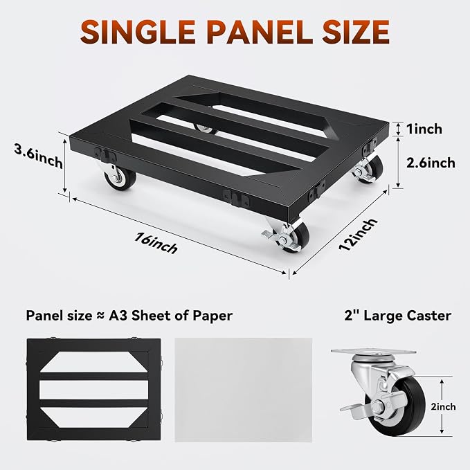 Nefish 1 Pack Furniture Moving Dolly Heavy Duty 1000 Lbs Connectable Iron Furniture Movers with Wheels 16" X 12" All Steel Flat Dolly for Moing Boxes,Home, Appliances