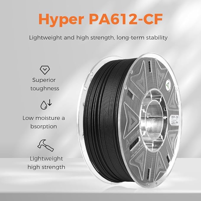 Creality Hyper PA612-CF 1.75mm 1KG, Halloween Gifts 3D Printer Filament - 15% Carbon Fiber Nylon Filament Reinforced - High-Strength, Low-Hygroscopic & Precision Molding for Industrial Applications