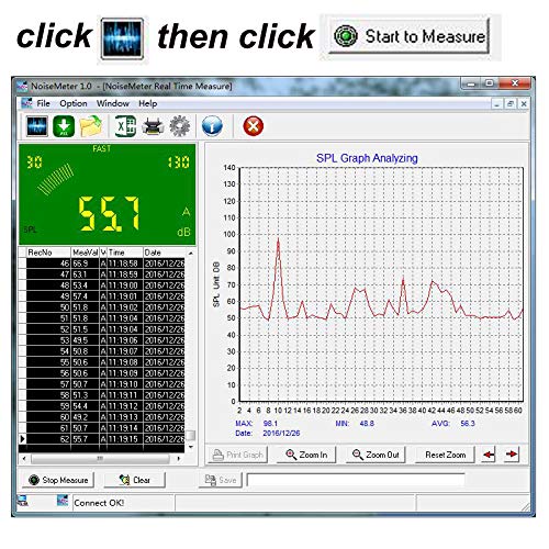 SNDWAY SW-525B 30-130dB Digital Sound Level Meter with Large 9.6in Screen LCD Display Noise Meter Decibel Wall Mounted Hanging with Alarm (Sound Level Meter with Data Logger)
