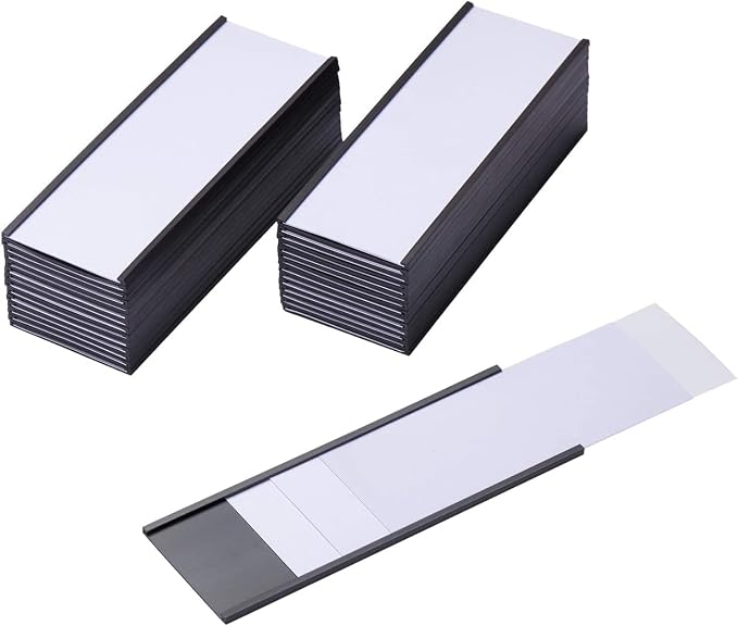 200 Pieces Magnetic Label Holders with Magnets Magnetic Data Card Holders with Clear Plastic Protectors for Metal Shelf, Whiteboard (2 x 5.5 Inch)