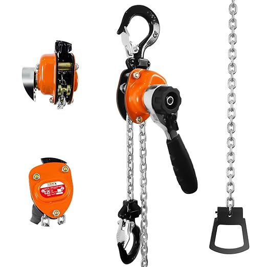 TKK Mini Lever Chain Hoist 1/4 Ton - 550lbs Capacity, 10ft Lift, Safety Hooks - Portable Manual Hoist for Garages, Warehouse, Automotive - Come Along Winch, Ratchet G80 Chain Fall Hoist