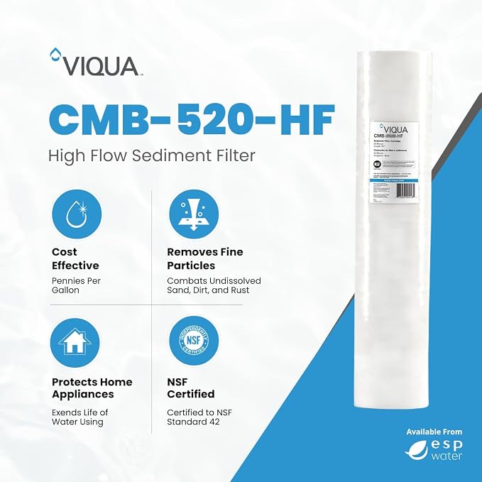 VIQUA CMB-520-HF Polypropylene Whole House 20 x 4.5 Inch 5 Micron Sediment Water Filter for VIQUA IHS22-D4, IHS22-E4, and VH410-F20 UV Systems
