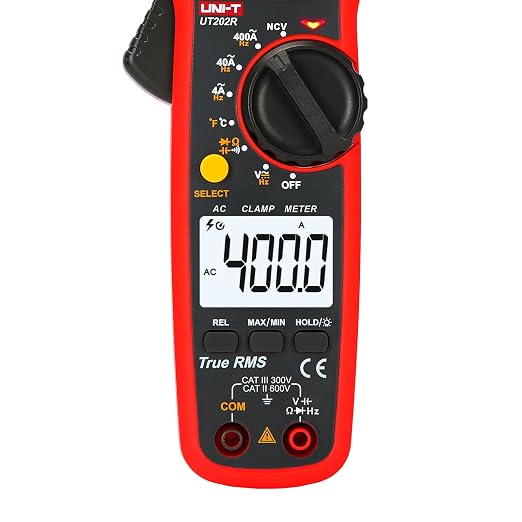 UNI-T Digital Clamp Meter UT202R AC Current TRMS Volt Amp Ohm Meter HVAC Clamp On Multimeter, Auto Ranging 4000Counts Temperature AC DC Voltage Frequency Resistance Capacitance Continuity Diode Tester