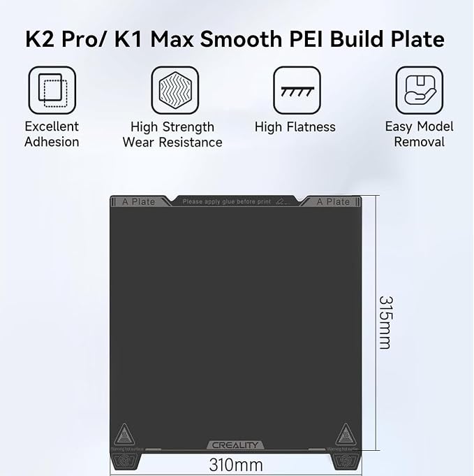 Creality Official K1 Max Build Plate PEI Sheet, 315x310mm Smooth Removable Flexible Spring Surface Excellent Heat Resistance Heated for Ender 3 S1 Plus/K1 Max/Ender 3 V3 Plus(Without Magnetic Base)