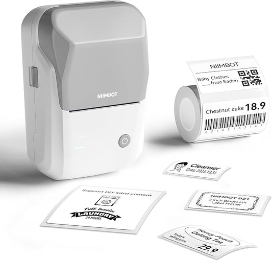 NIIMBOT B1 Label Maker Machine, Thermal Label Printer Easy to Use for Office, Home, Business, Came with 1 Roll White Label(Grey)