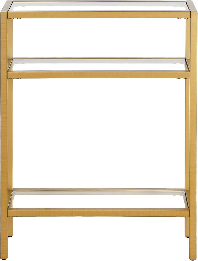 Henn&Hart 22" Wide Rectangular Console Table in Brass, Entryway Table, Accent Table for Living Room, Hallway | Industrial-style console table with open shelving and durable metal frame for living rooms, entryways, or offices