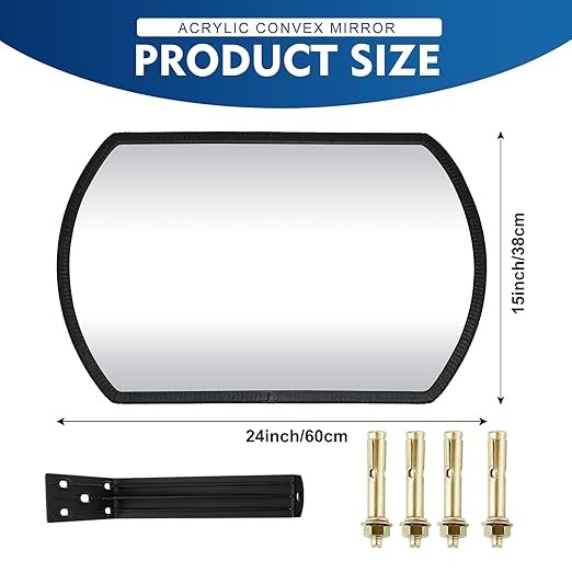 Geetery 4 Pcs 24'' X 15'' Garage Convex Security Mirror Outdoor Indoor Round Rectangular Acrylic Traffic Corner Mirror Blindspot for Wall Parking with Protective Film for Driveway