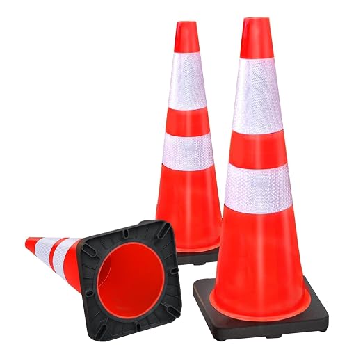 3 Pack 28 Inch Traffic Safety Cones Orange Road Parking Cones Heavy Duty Construction Cone Structurally Stable for Traffic Control at Public Place (3)