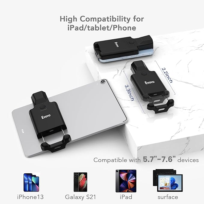 Eyoyo 1D 2D QR Portable Bluetooth Barcode Scanner with 3000mAh Battery, Compatible with iPad, Tablet, iPhone, Android Phone, Wireless UPC Bar Code Reader for Library Book Warehouse Inventory