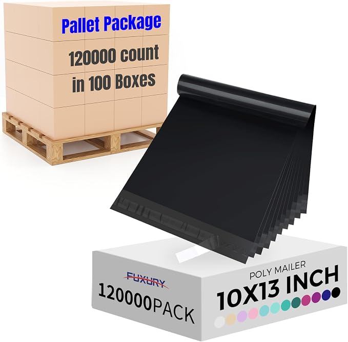 Fuxury 120000pcs 10x13" Poly Mailers,Waterproof Shipping Bags for Clothing,Strong Adhesive Shipping Envelopes for Small Business,Self Seal Poly Mailer Bags,Flexible Mailing Bags Black
