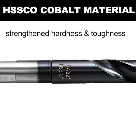 17/32 Drill Bit for Metal and Hardened Steel, M35 Cobalt 1/2 Inch Reduced Shank Industrial Grade Heavy Duty Drill Bit, with Index Storage Case