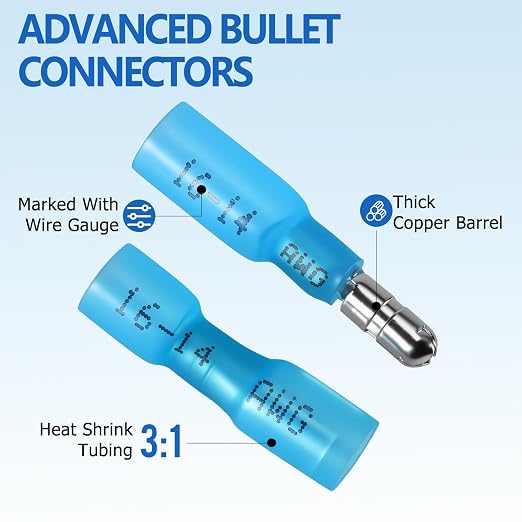 320PCS Heat Shrink Bullet Connectors for Wiring, Male and Female Bullet Wire Connectors, Insulated Waterproof Wire Connectors, Marine Grade Electrical Connectors for Automotive Boat Wiring 22-10 AWG