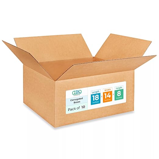 Medium Shipping & Moving Boxes 18x14x8 inches (10-Pack) - Extra Strength 200 lb vs Regular - USA-Made Corrugated Boxes for Packaging - Packing and Moving Box - Square Box by IDL Packaging