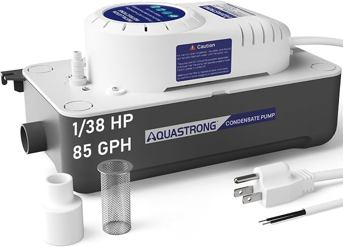 Aquastrong 1/38 HP 85 GPH HVAC Condensate Pump, 115V/230V, Automatic Safety Switch, 20 FT Lift AC Condensate Removal for Air Conditioner, Furnace, Dehumidifier, 3.3' Power Cord